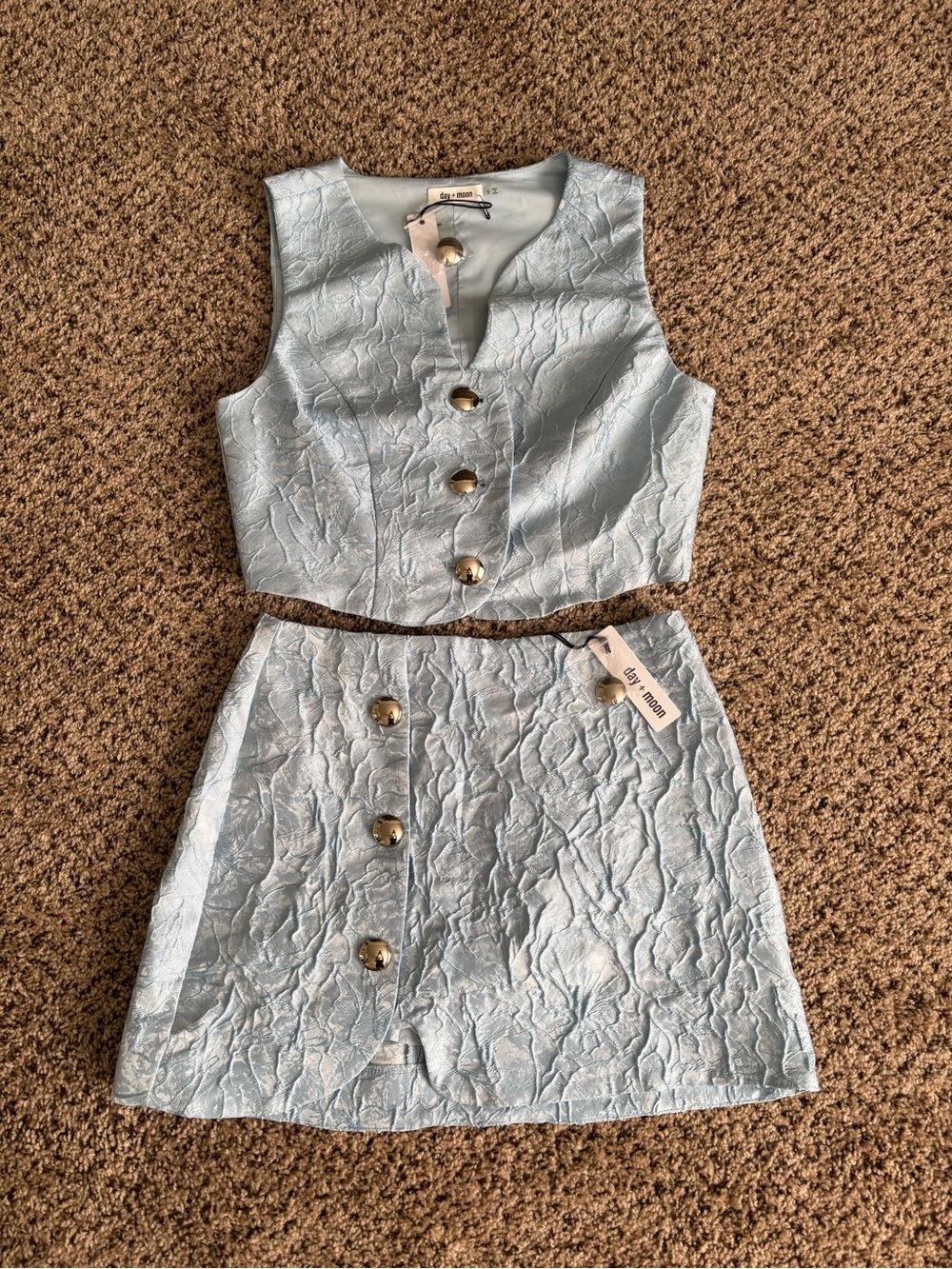 Never Worn - Light Blue Set - Front Crop Top & Skirt